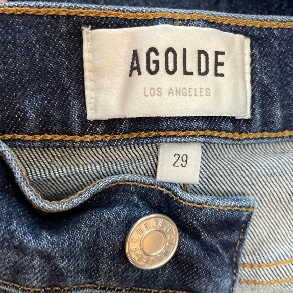 AGOLDE Riley Long High Rise Slim Straight Medium Blue Button Fly Women's Size 29 - Picture 9 of 12